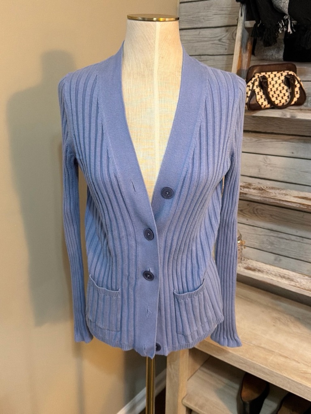Talbots Light Blue Cardigan Button Long Sleeve  Sweater